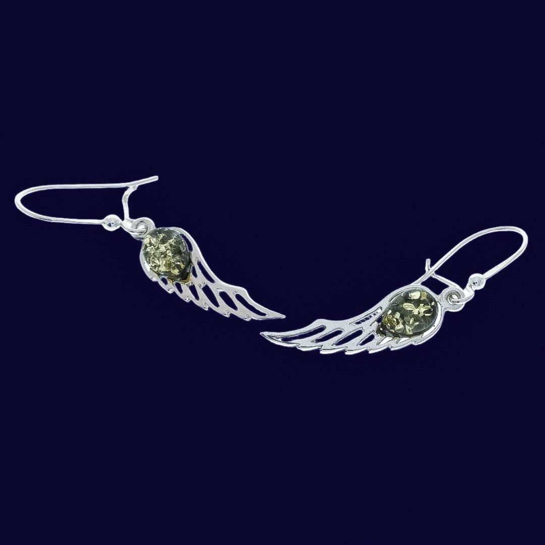 Hängende Engelsflügel Ohrringe aus Sterling Silber.925 und Bernstein