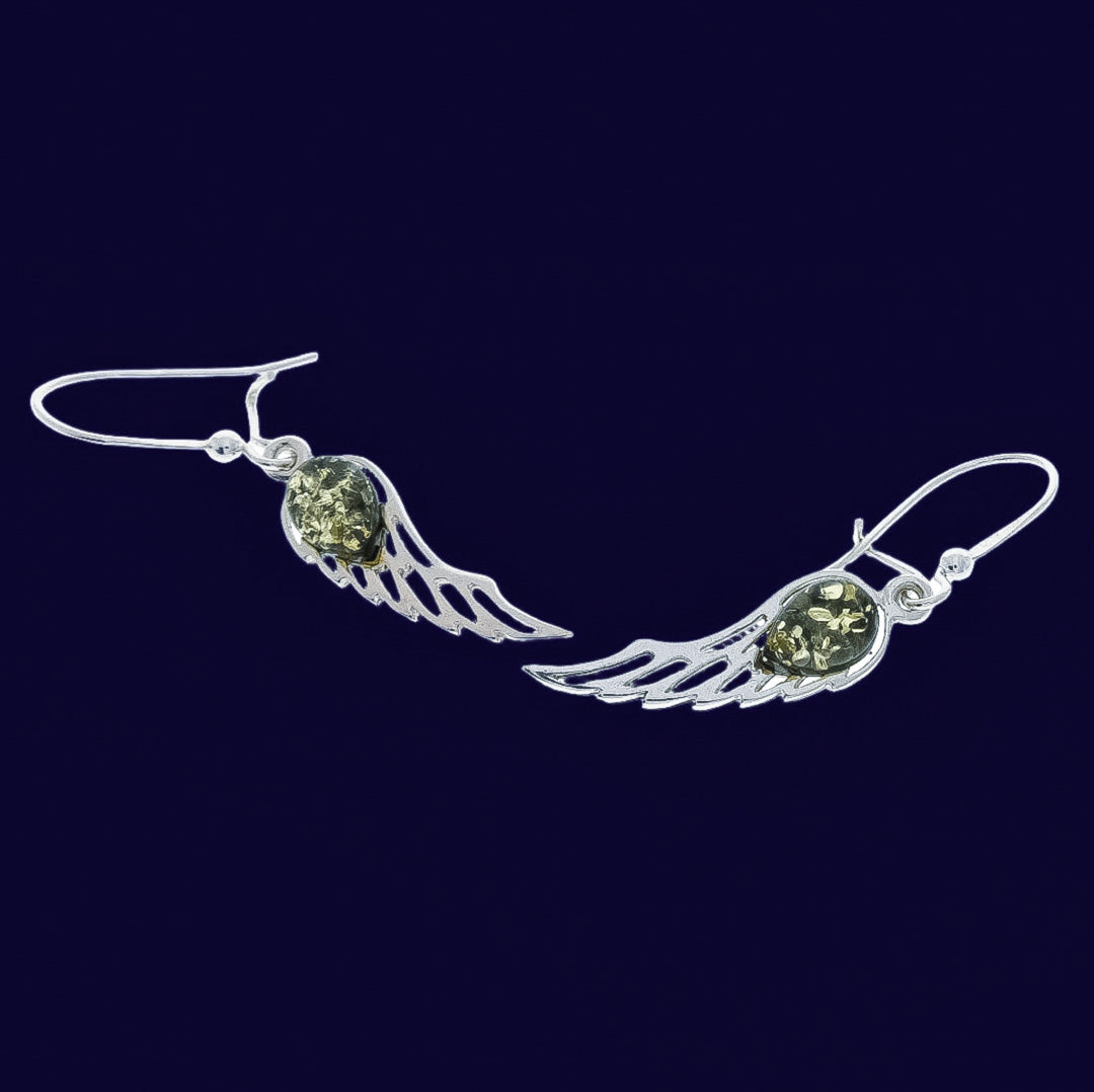Hängende Engelsflügel Ohrringe aus Sterling Silber.925 und Bernstein