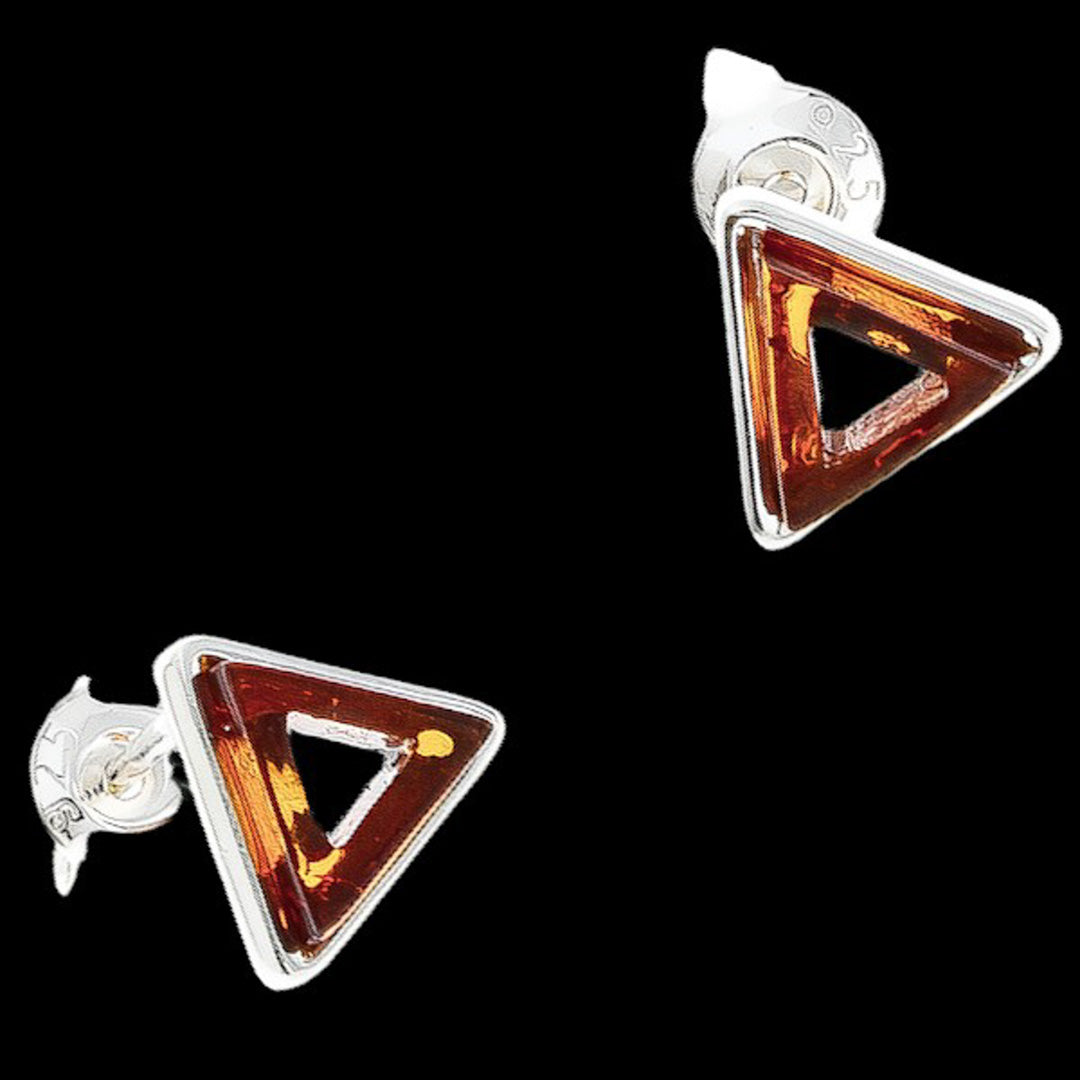 Filigrane Ohrstecker - Nordischer Naturbernstein in Sterling Silber 925 Dreiecksfassungen