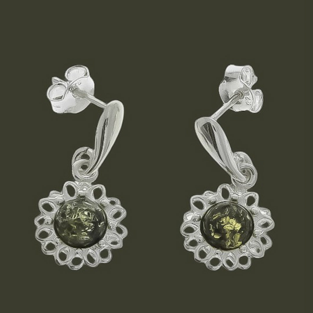 Hängende Ohrstecker - Blumenfassung aus Sterlingsilber mit eingebetteten Bensteinperlen