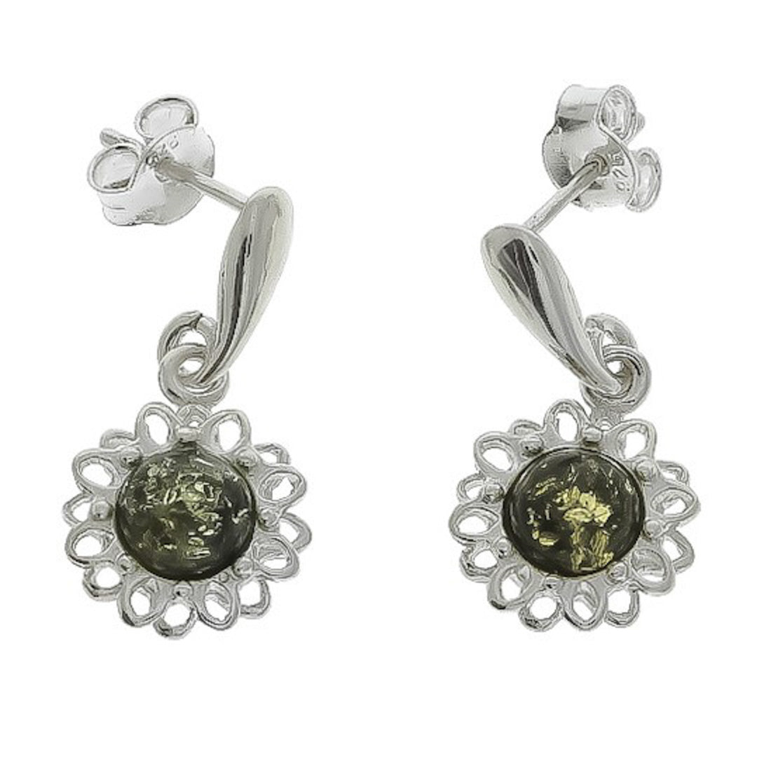 Hängende Ohrstecker - Blumenfassung aus Sterlingsilber mit eingebetteten Bensteinperlen
