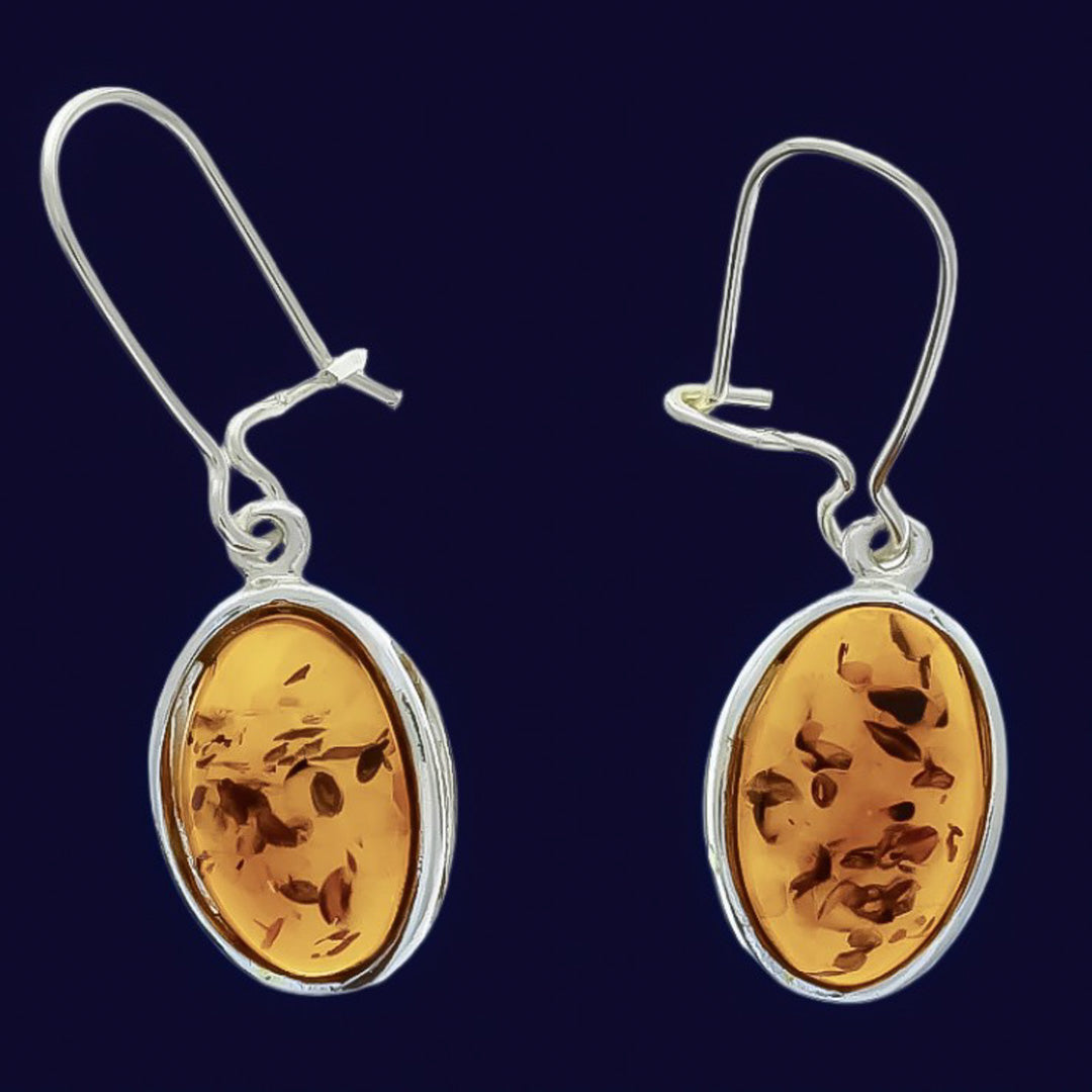 Ohrringe : Honigfarbener Naturbernstein in Sterling Silber 925