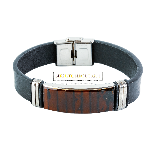 Lederarmband mit nordischem Bernstein in Dunkel kirschrot, als Mosaik