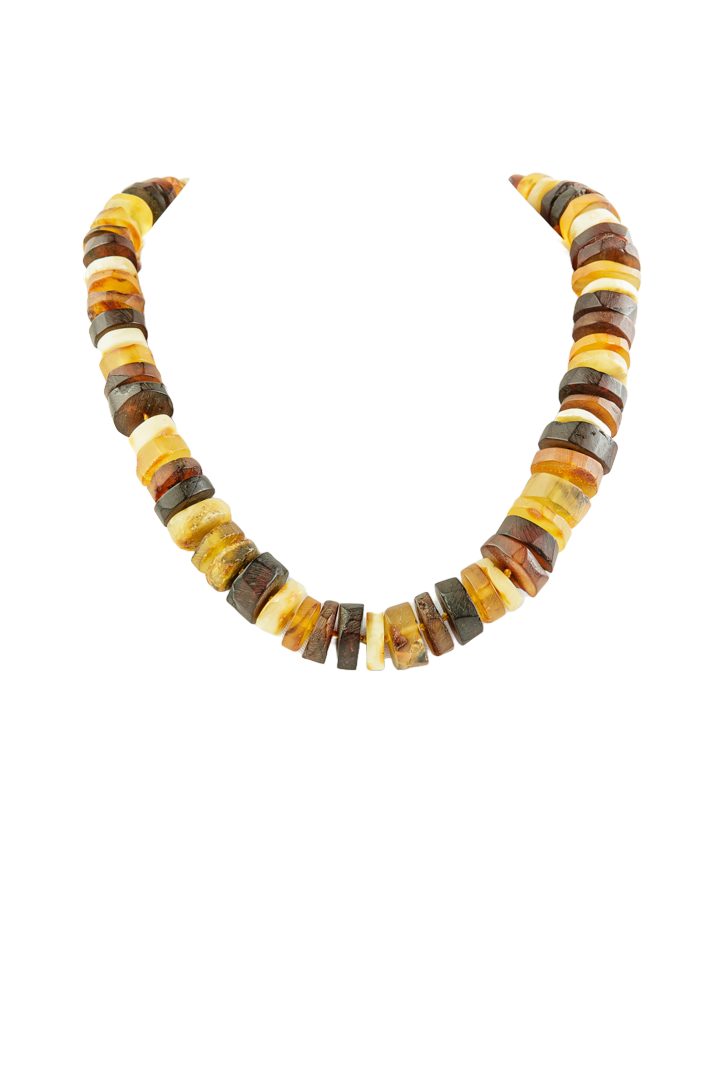 Bernsteinkette aus unpolierten, scheibenförmigen Bernsteinperlen