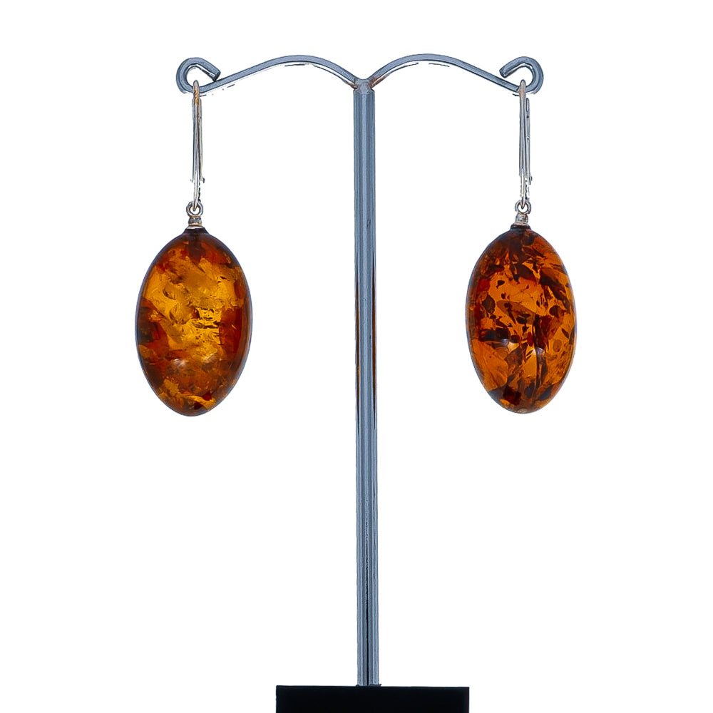 Baroque amber earrings made of oval-shaped amber beads