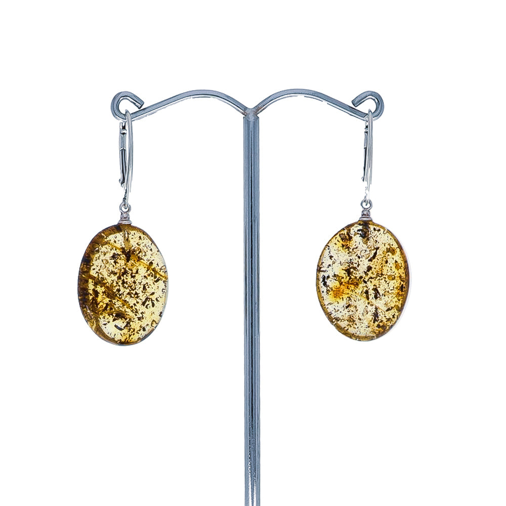 Amber earrings of natural tones from canary yellow to honey color