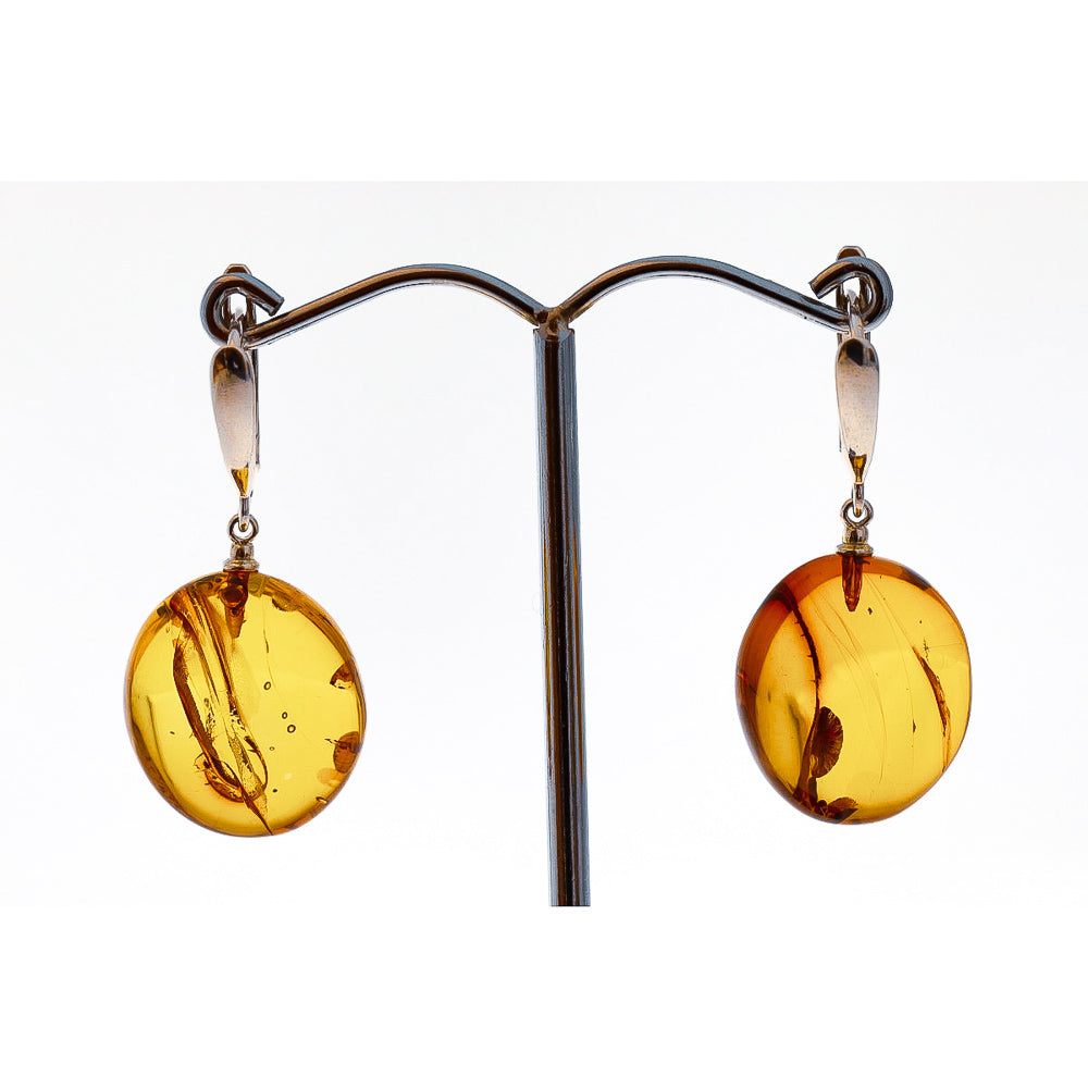 Classic amber disc earrings on sterling silver