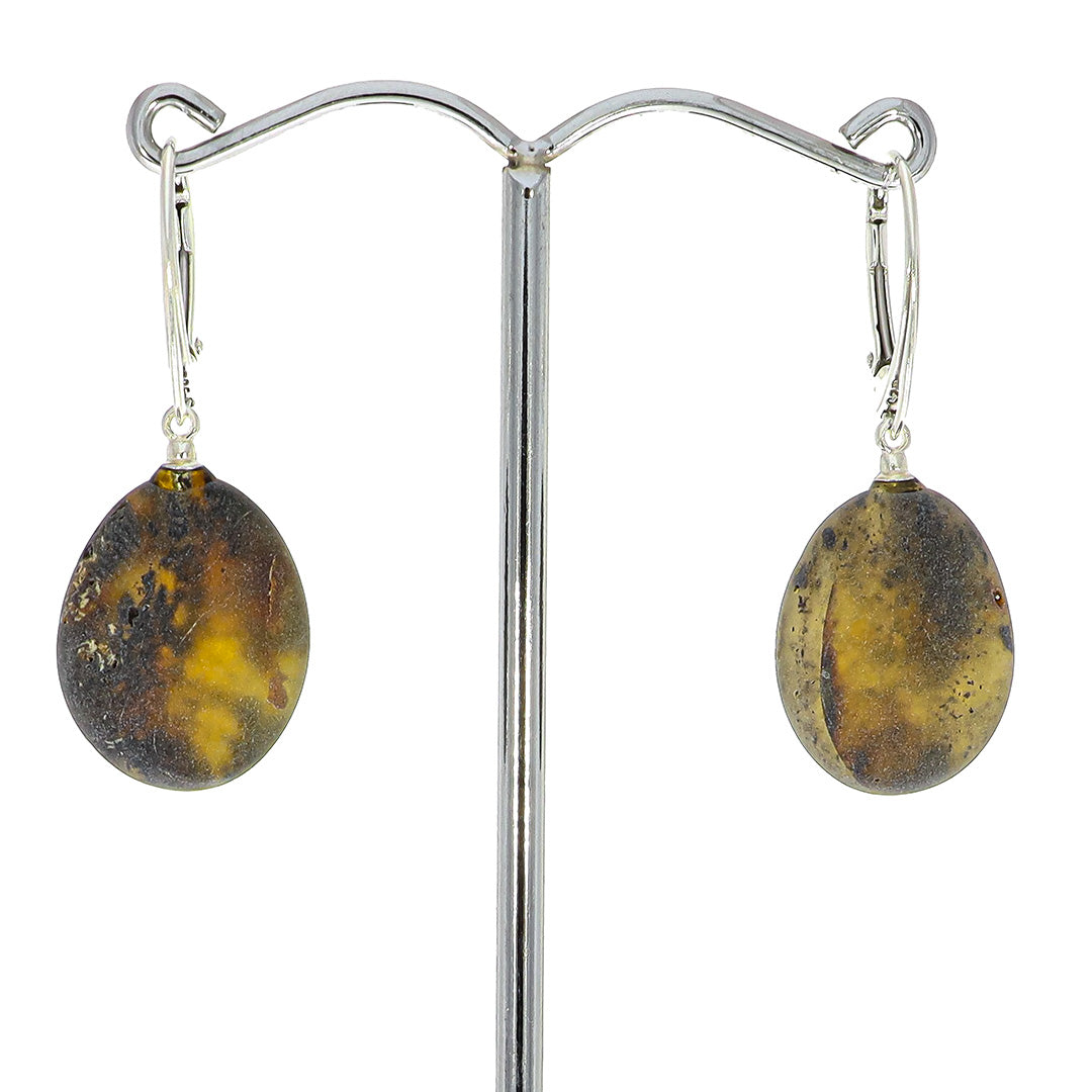 Satin amber beads in sterling silver earrings