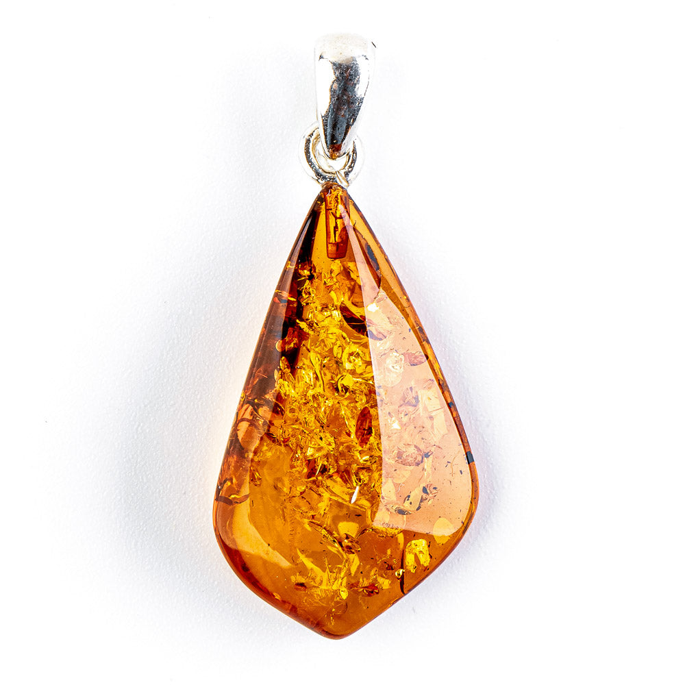 Amber pendant with a slightly cubic teardrop shape