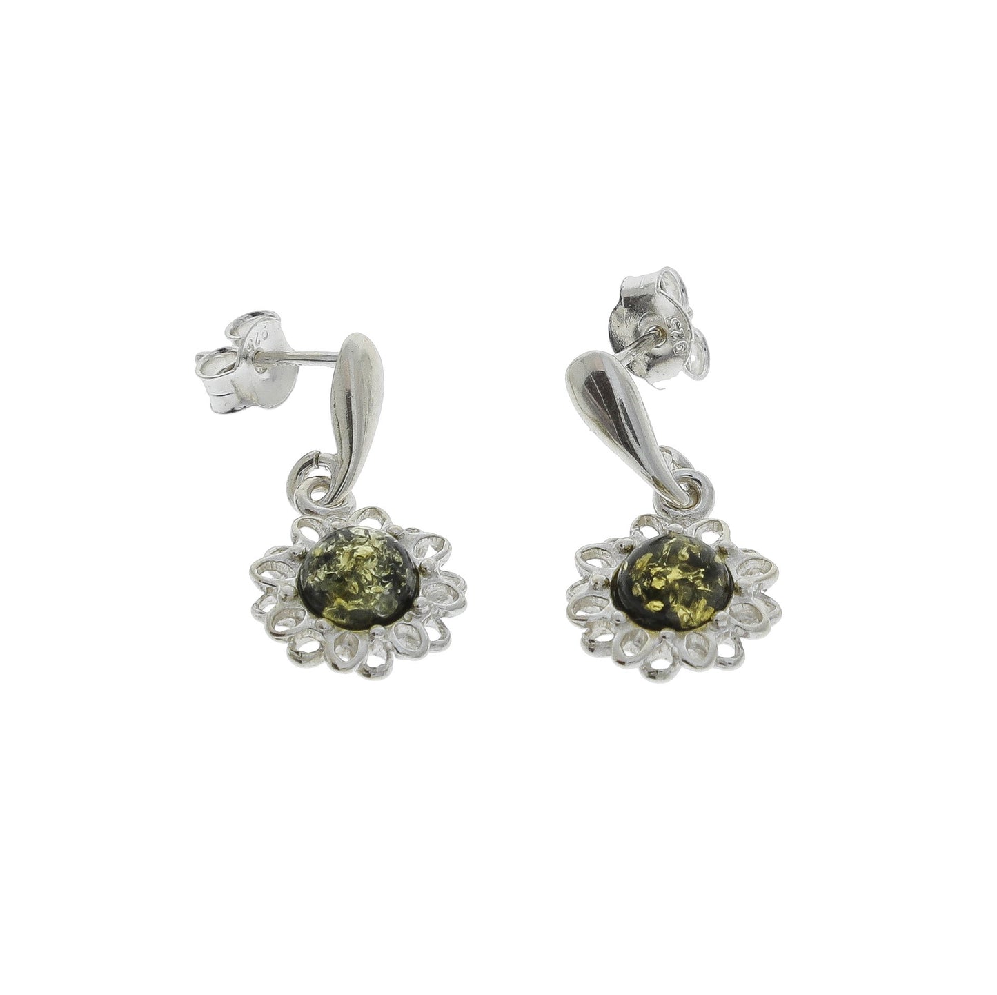 Eine kleine Blume Ohrringe aus Sterling Silber.925 und Bernstein