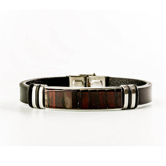 Black leather strap with dark cherry Nordic amber mosaic