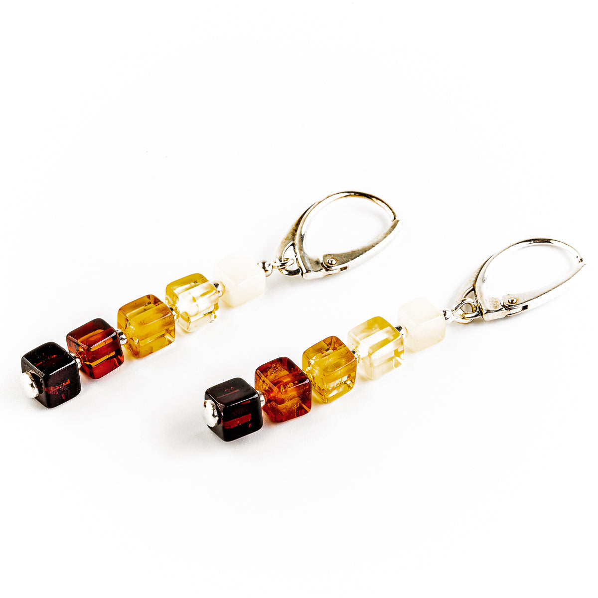 Earrings made of cube-shaped beads made of pure natural Nordic amber