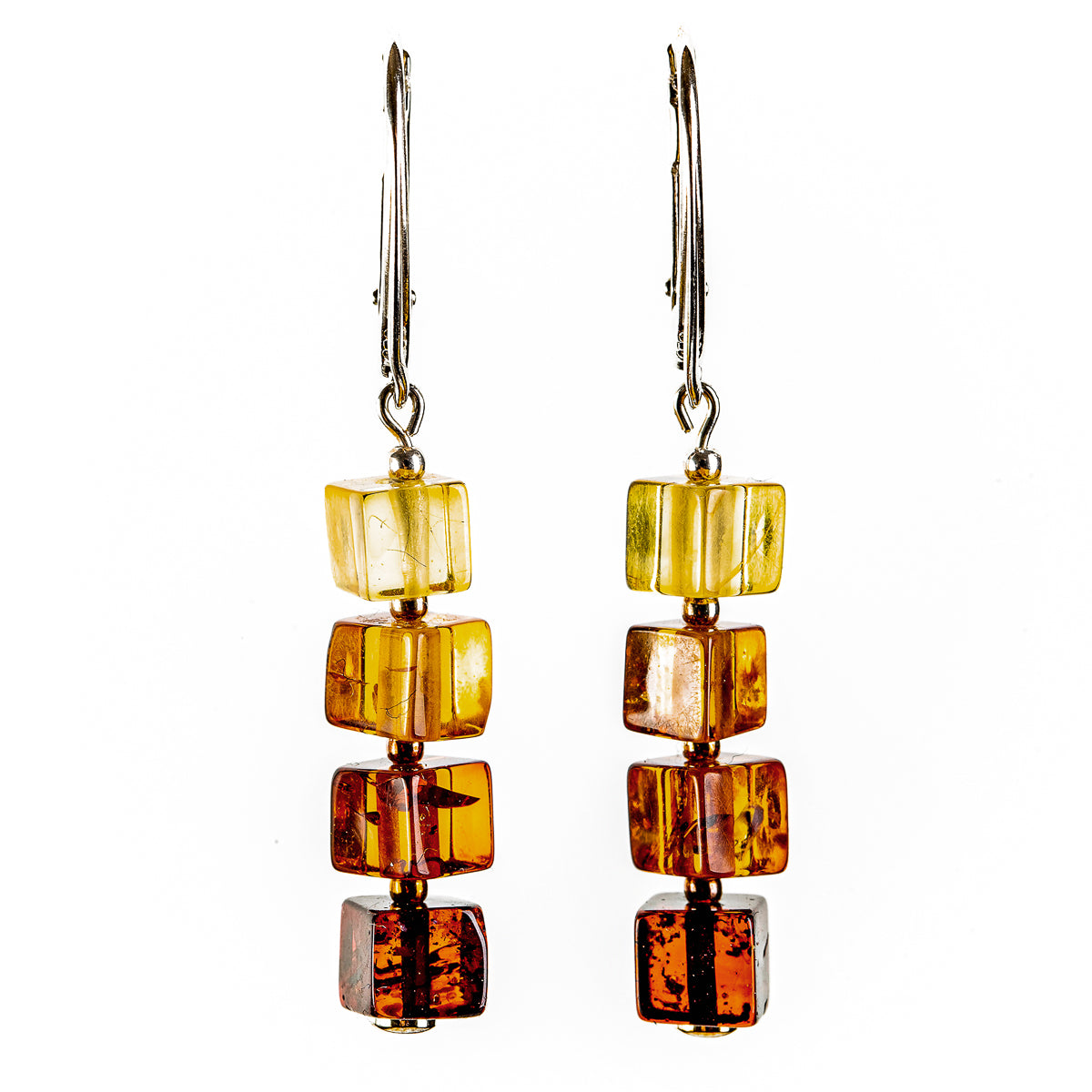 Earrings made of cube-shaped beads made of pure natural Nordic amber