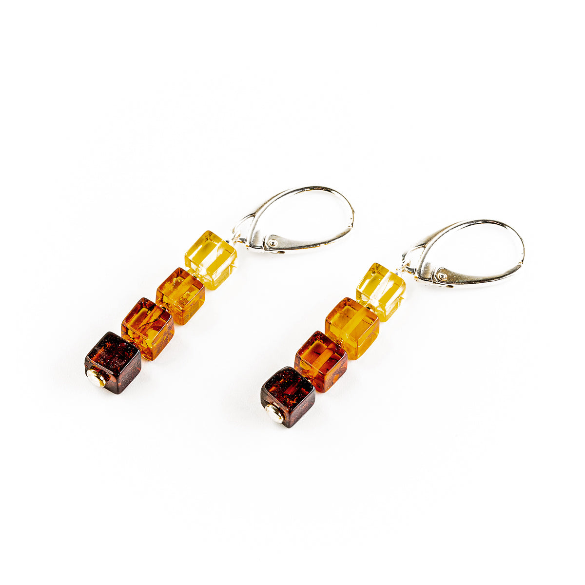 Earrings made of cube-shaped beads made of pure natural Nordic amber