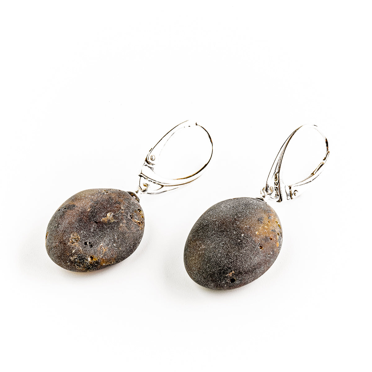 Satin polished bean shaped earrings made from pure natural Nordic amber