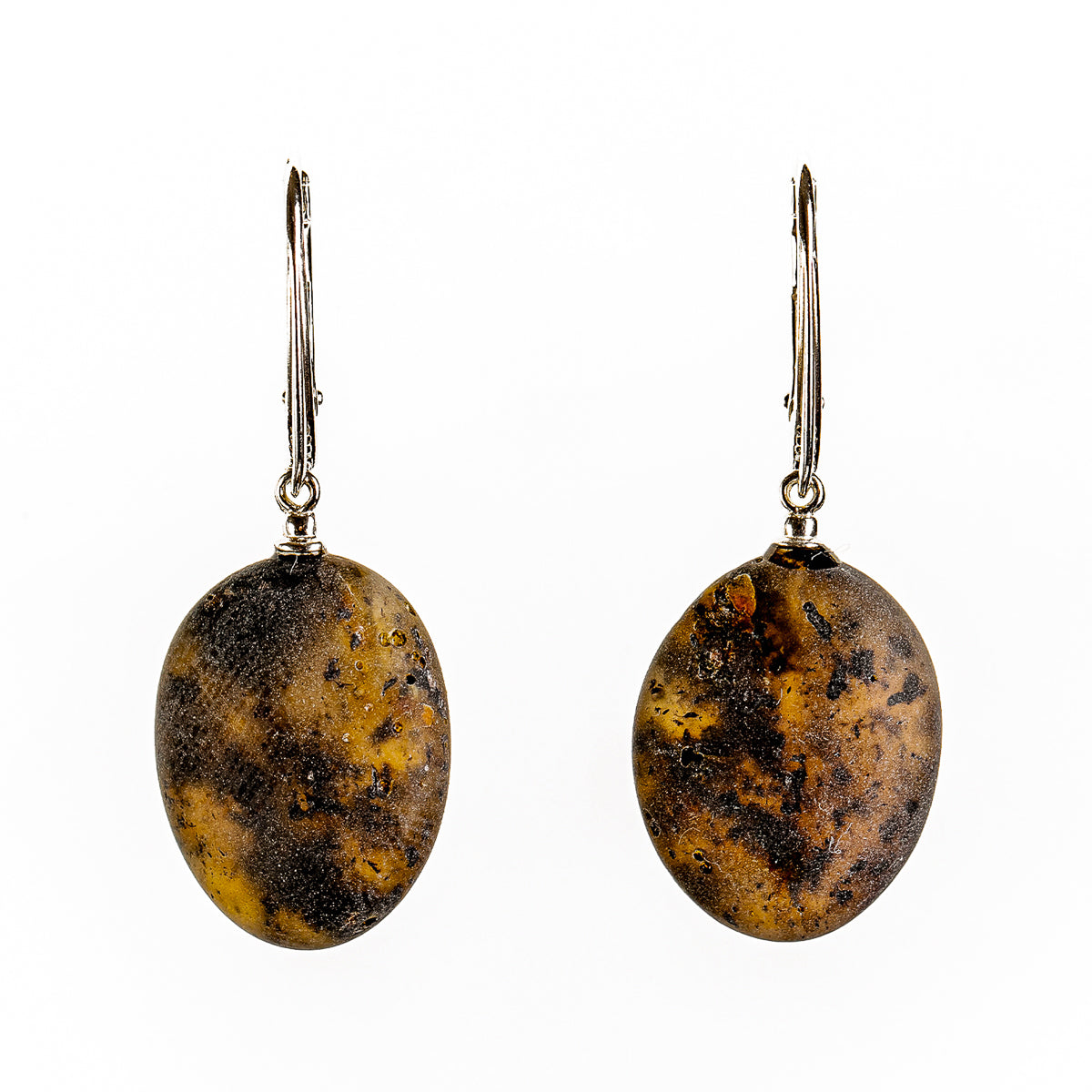 Satin polished bean shaped earrings made from pure natural Nordic amber