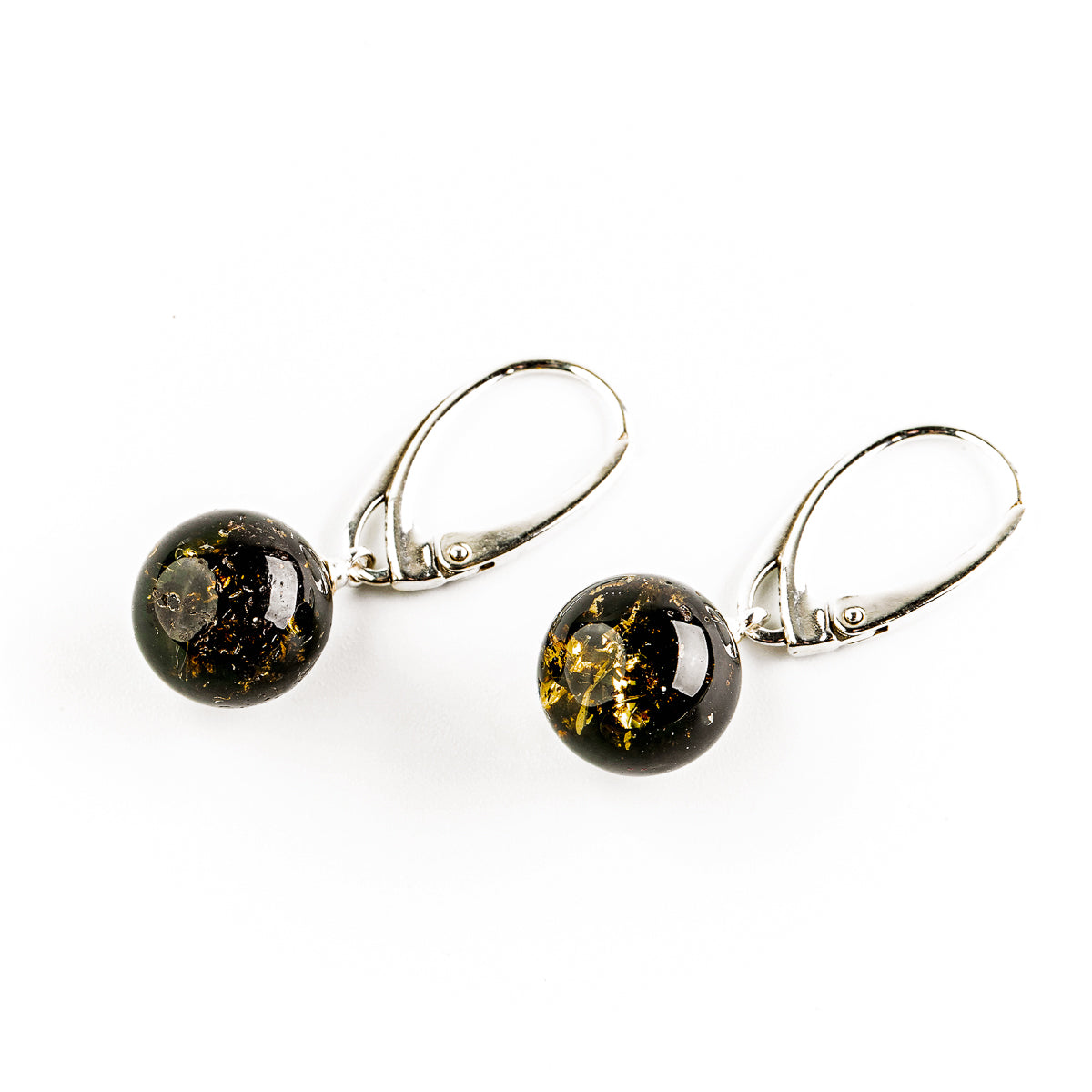 Earrings made of spherical natural Nordic amber