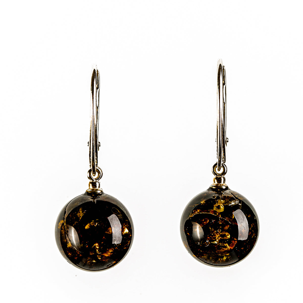 Earrings made of spherical natural Nordic amber