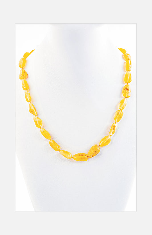 Amber necklace made from naturally lemon yellow amber