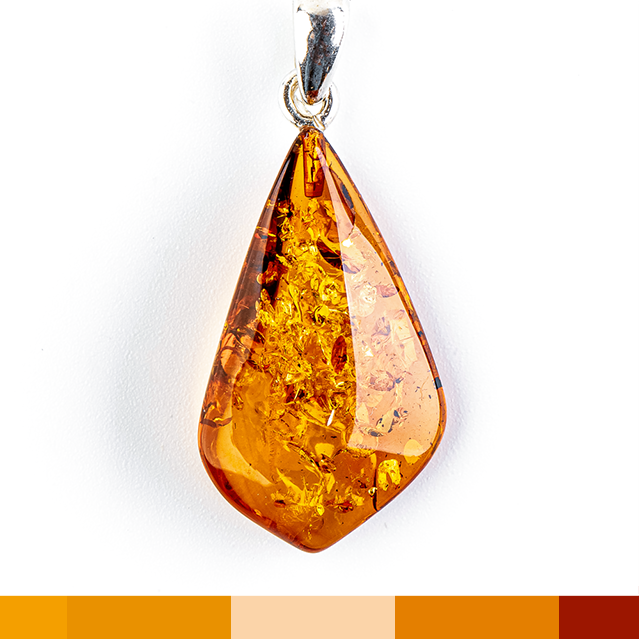 Amber pendant with a slightly cubic teardrop shape