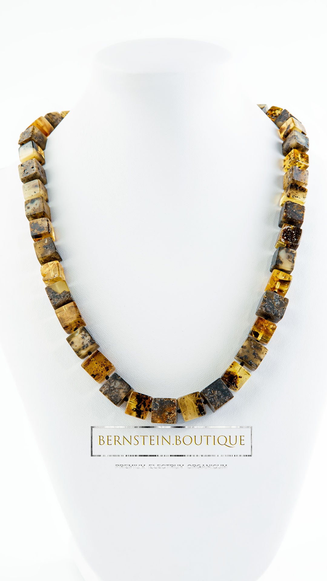 Necklace made of natural Nordic amber - cubes in natural greenish and nutty shades 