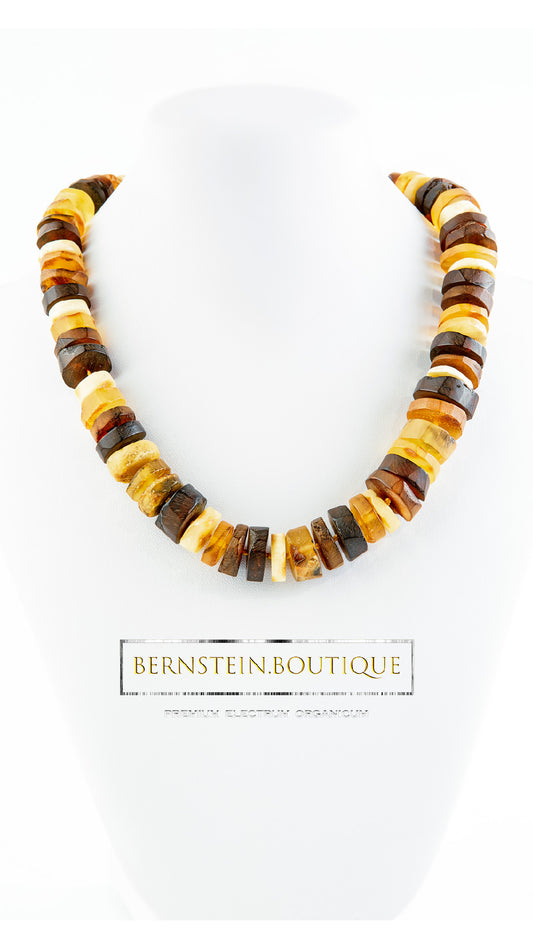 Amber necklace made from matte polished, disc-shaped amber beads