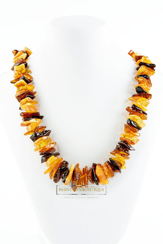 Necklace made from selected naturally raw amber chips