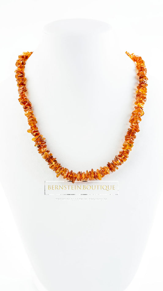 Necklace made of natural amber chips in lighter shades of honey