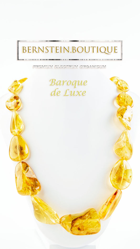 Baroque de Luxe | Sunny necklace made of highly polished, chunky, highly elegant honey-golden amber beads