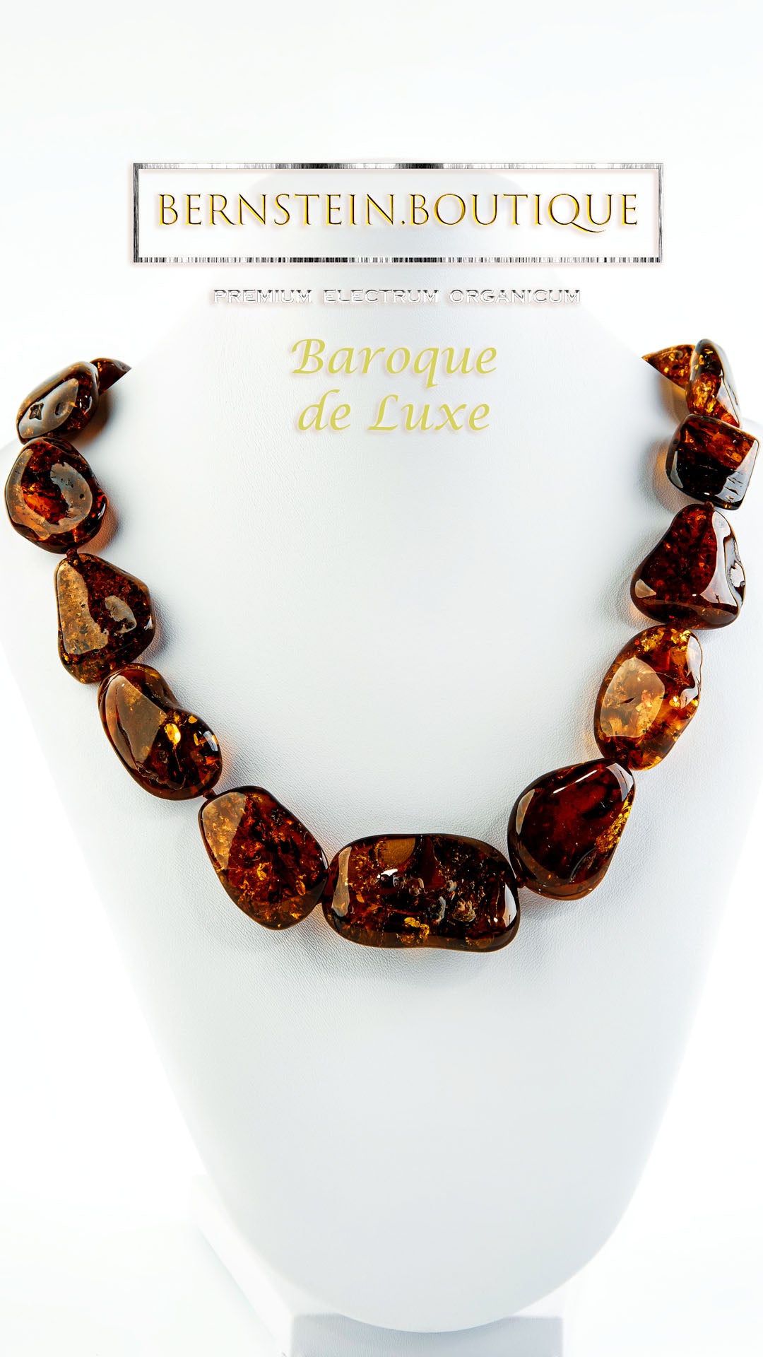 Noble chunky necklace made of premium quality amber nuggets, in amber red