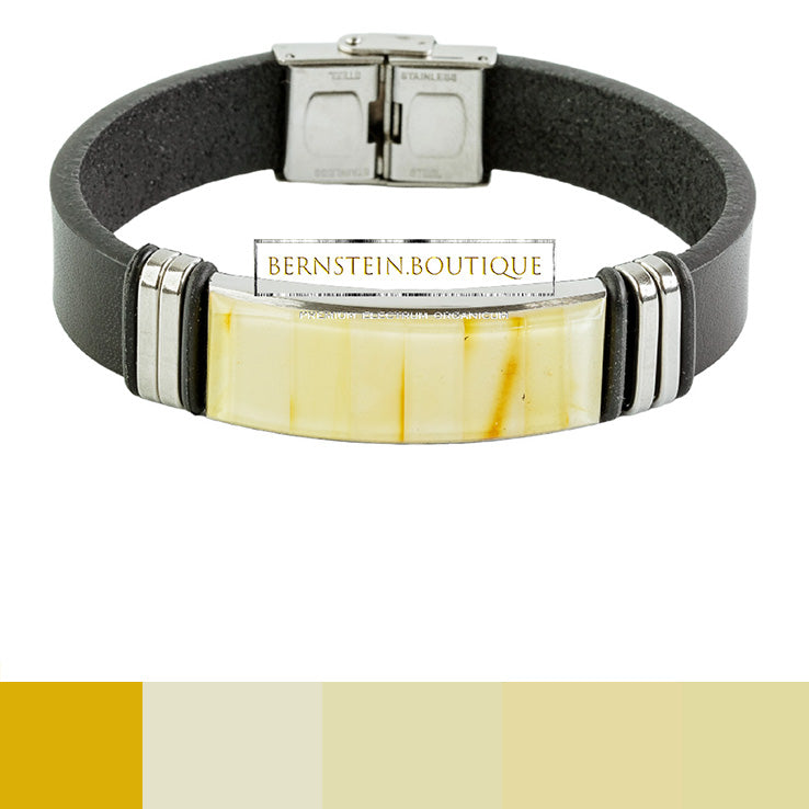 Leather bracelet with Nordic amber in natural color and pattern around "ivory"