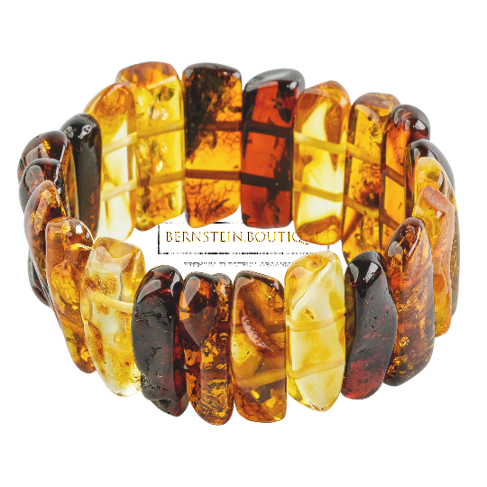 Bracelet made of shiny polished amber - "chunkies" in gold-yellow, honey-gold and dark red