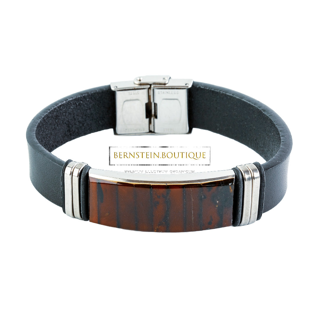 Lederarmband mit nordischem Bernstein in Dunkel kirschrot, als  Mosaik