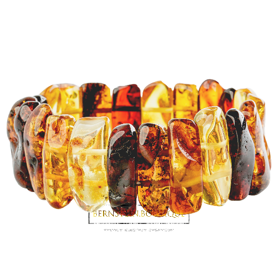 Bracelet made of shiny polished amber - "chunkies" in gold-yellow, honey-gold and dark red