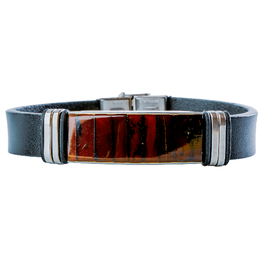 Leather bracelet with Nordic amber in dark cherry red, as a mosaic