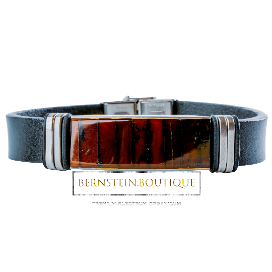 Leather bracelet with Nordic amber in dark cherry red, as a mosaic