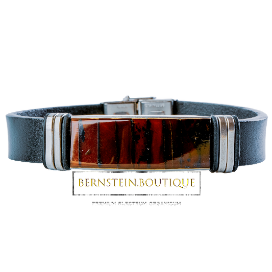 Leather bracelet with Nordic amber in dark cherry red, as a mosaic