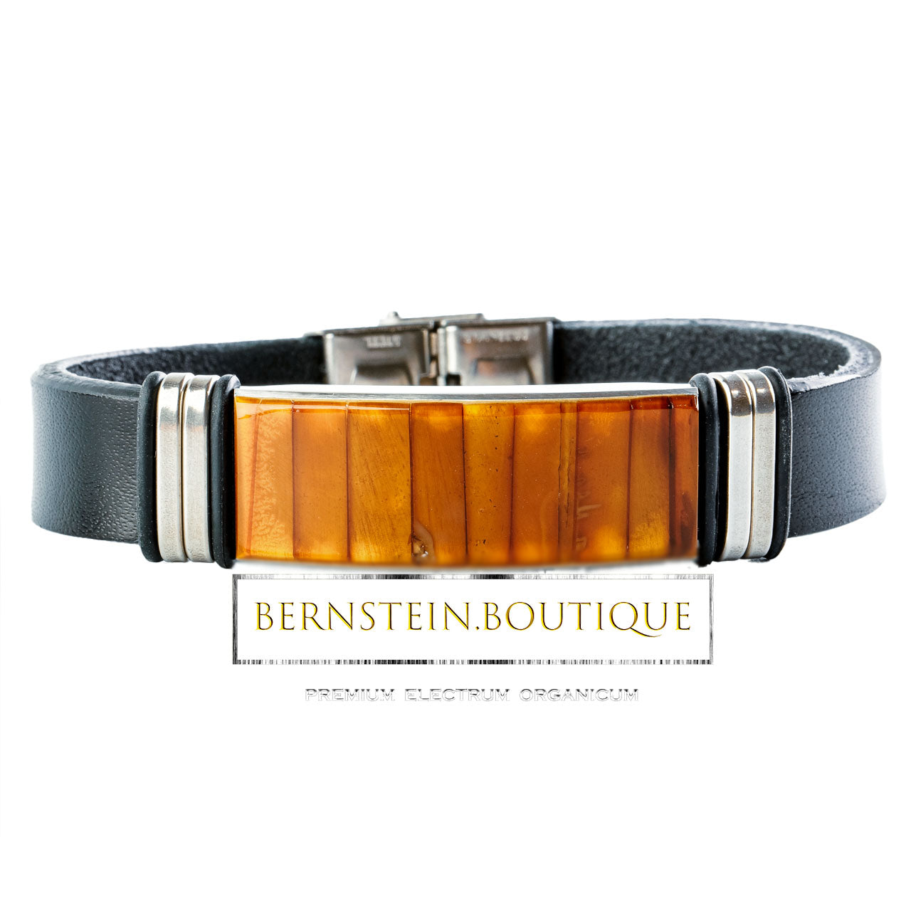 Leather bracelet with Nordic amber in honey gold to hazel