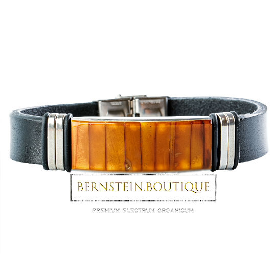 Leather bracelet with Nordic amber in honey gold to hazel