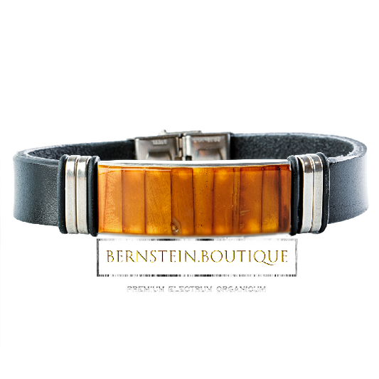 Leather bracelet with Nordic amber in honey gold to hazel