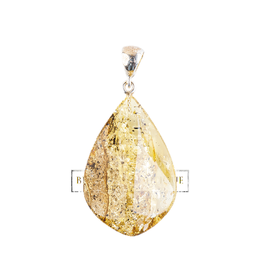 Amber pendant, with natural, slightly greenish tones and slightly mossy inclusions