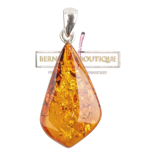 Amber pendant with a slightly cubic teardrop shape