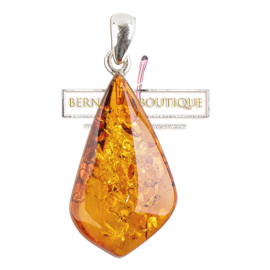 Amber pendant with a slightly cubic teardrop shape