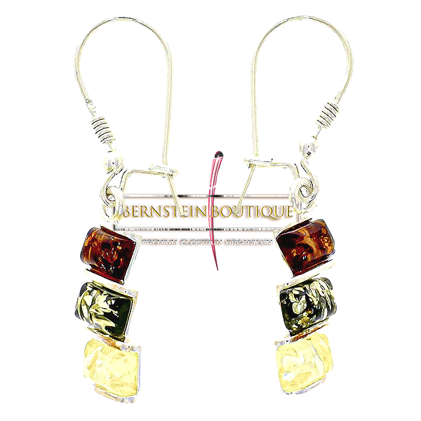 Earrings made of sterling silver .925 with three rectangular designer beads each