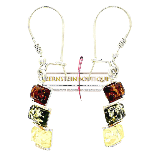 Earrings made of sterling silver .925 with three rectangular designer beads each