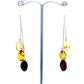 Ear studs on silver chains, each with three amber beads - in their natural colors canary yellow, gold and purple