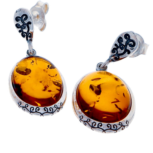 Noble stylish amber earrings, on sterling silver