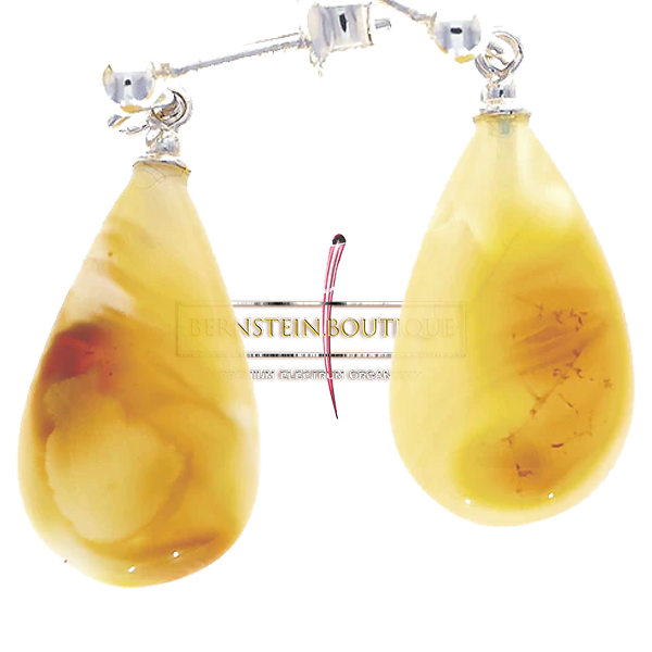 Stud earrings made of "pear beads" from natural amber on sterling silver