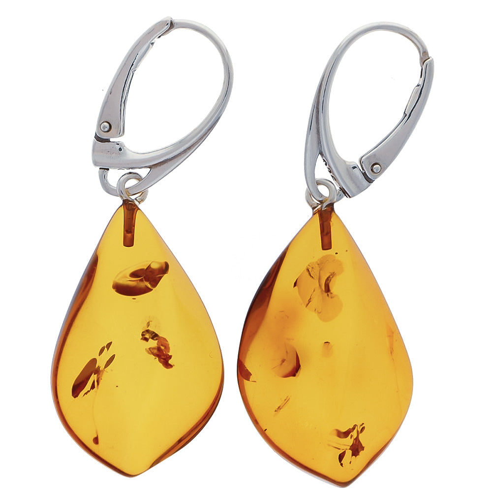 Golden yellow earrings with amber on sterling silver