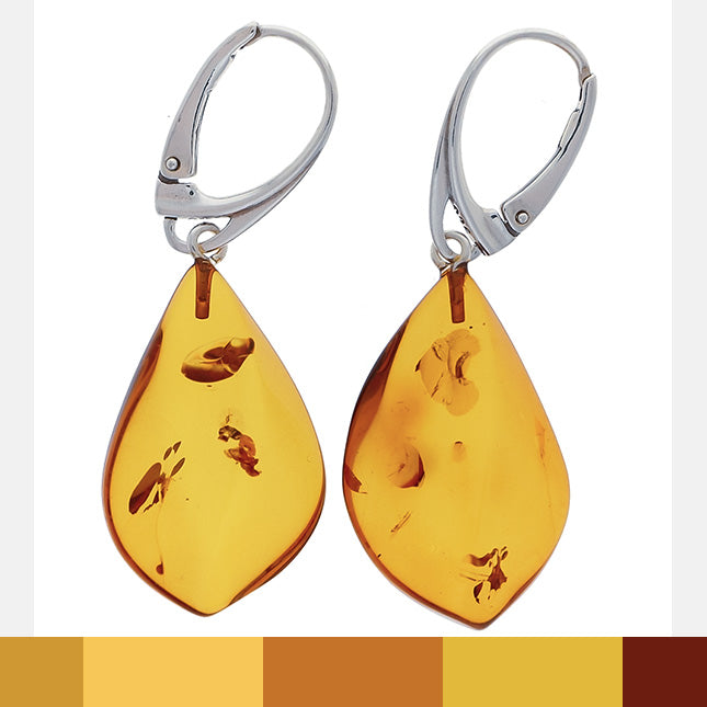 Golden yellow earrings with amber on sterling silver